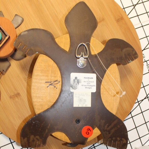 Set Of 2 Handcrafted Wooden & Metal Turtles w/faux Turquoise Accents - Picture 7 of 9